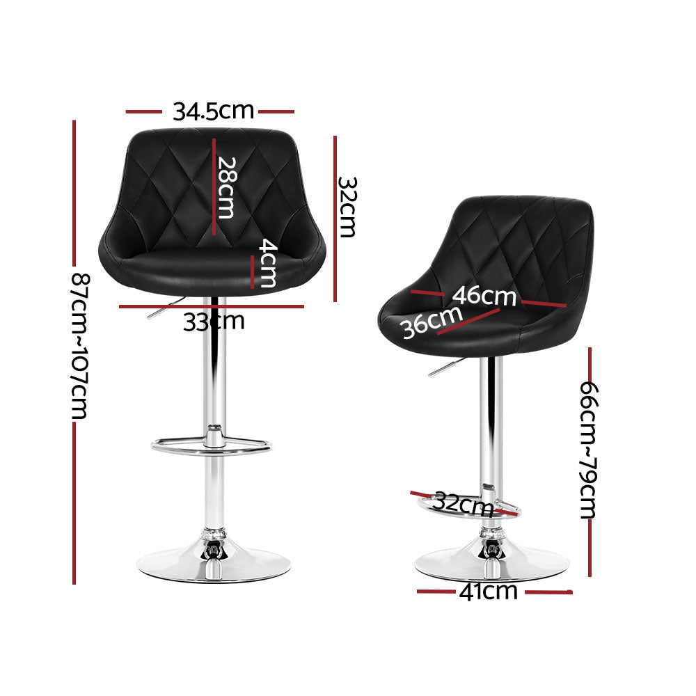 Elan 4x Bar Stools Leather Padded Gas Lift Black