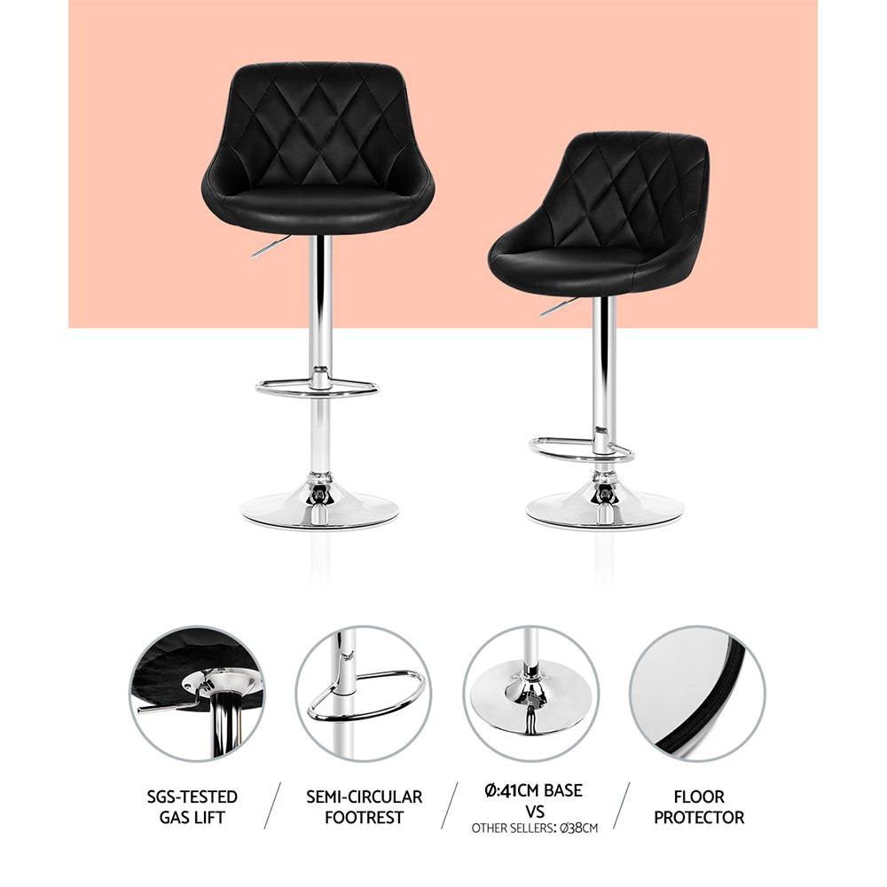 Elan 4x Bar Stools Leather Padded Gas Lift Black