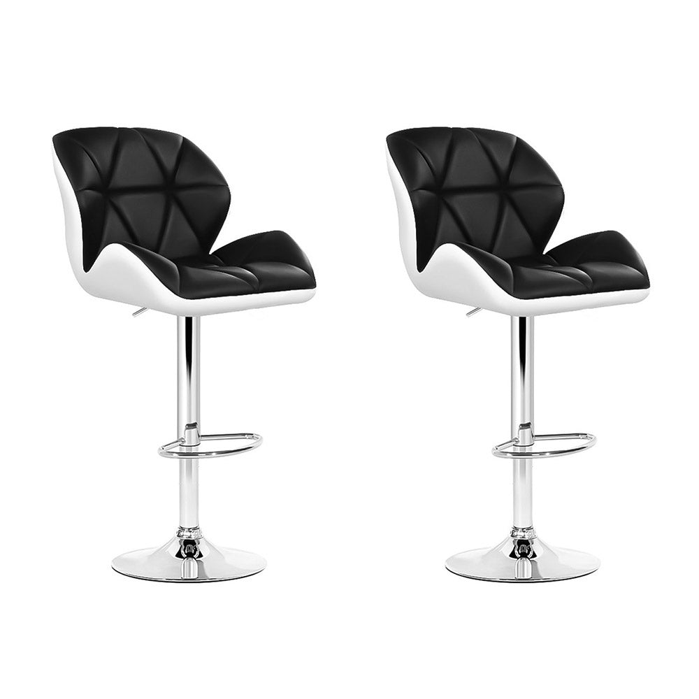 Modern 2x Bar Stools Gas Lift Padded Leather Black & White