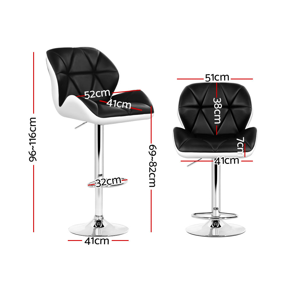 Modern 2x Bar Stools Gas Lift Padded Leather Black & White