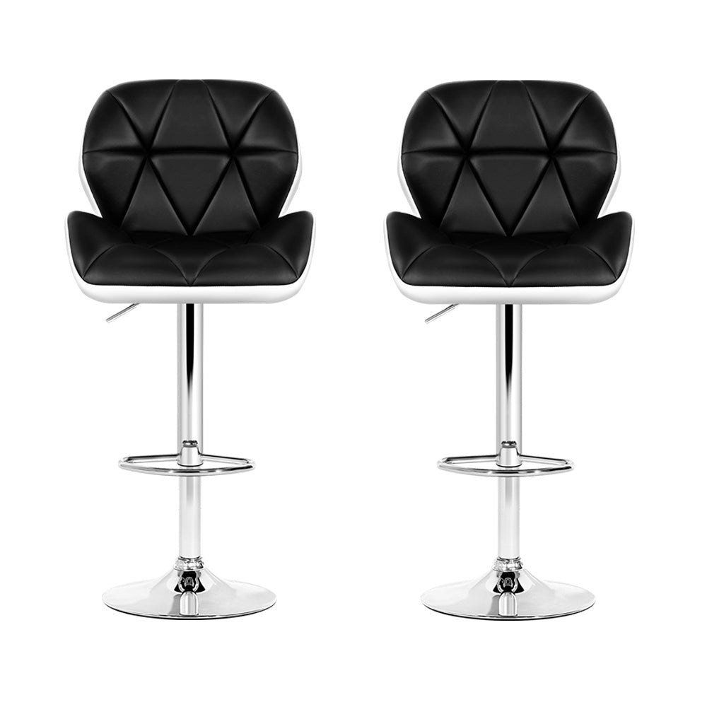 Modern 2x Bar Stools Gas Lift Padded Leather Black & White