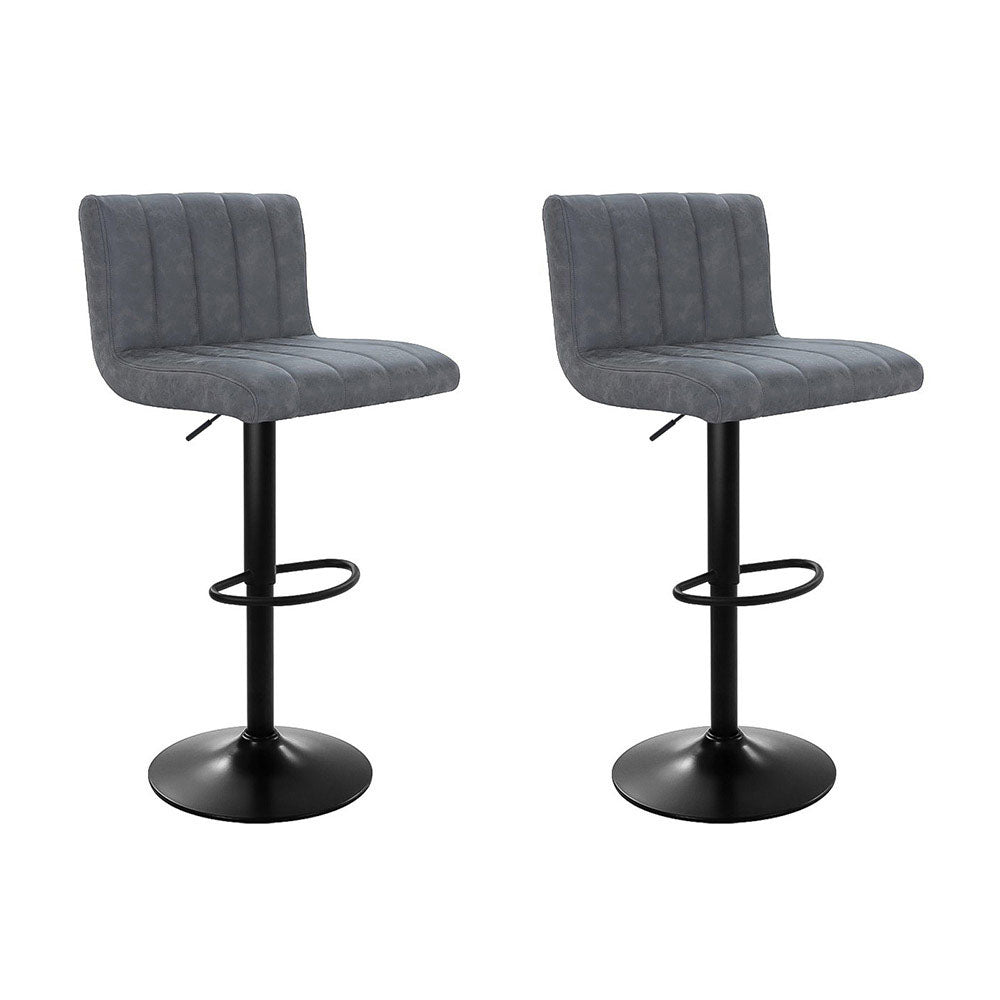 Como 2x Bar Stools Vintage Leather Gas Lift Grey
