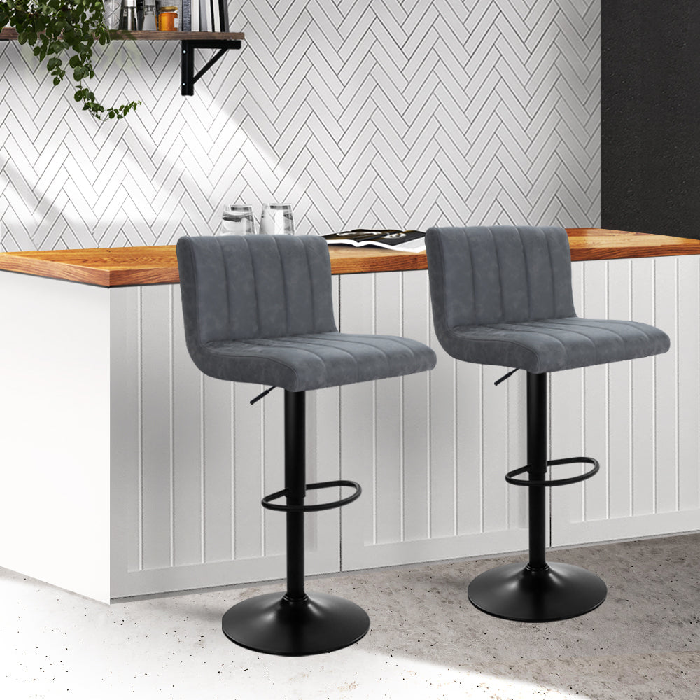 Como 2x Bar Stools Vintage Leather Gas Lift Grey