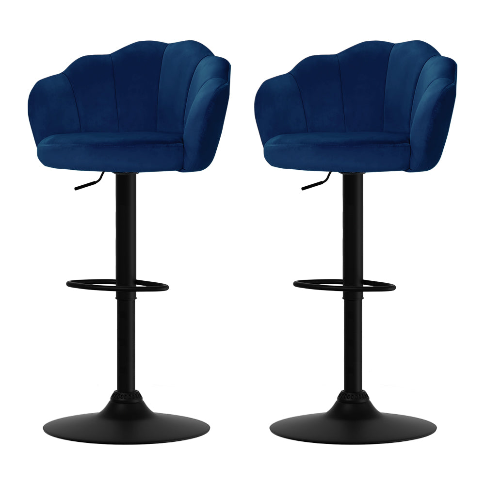Elegant 2x Bar Stools Gas Lift Velvet Blue