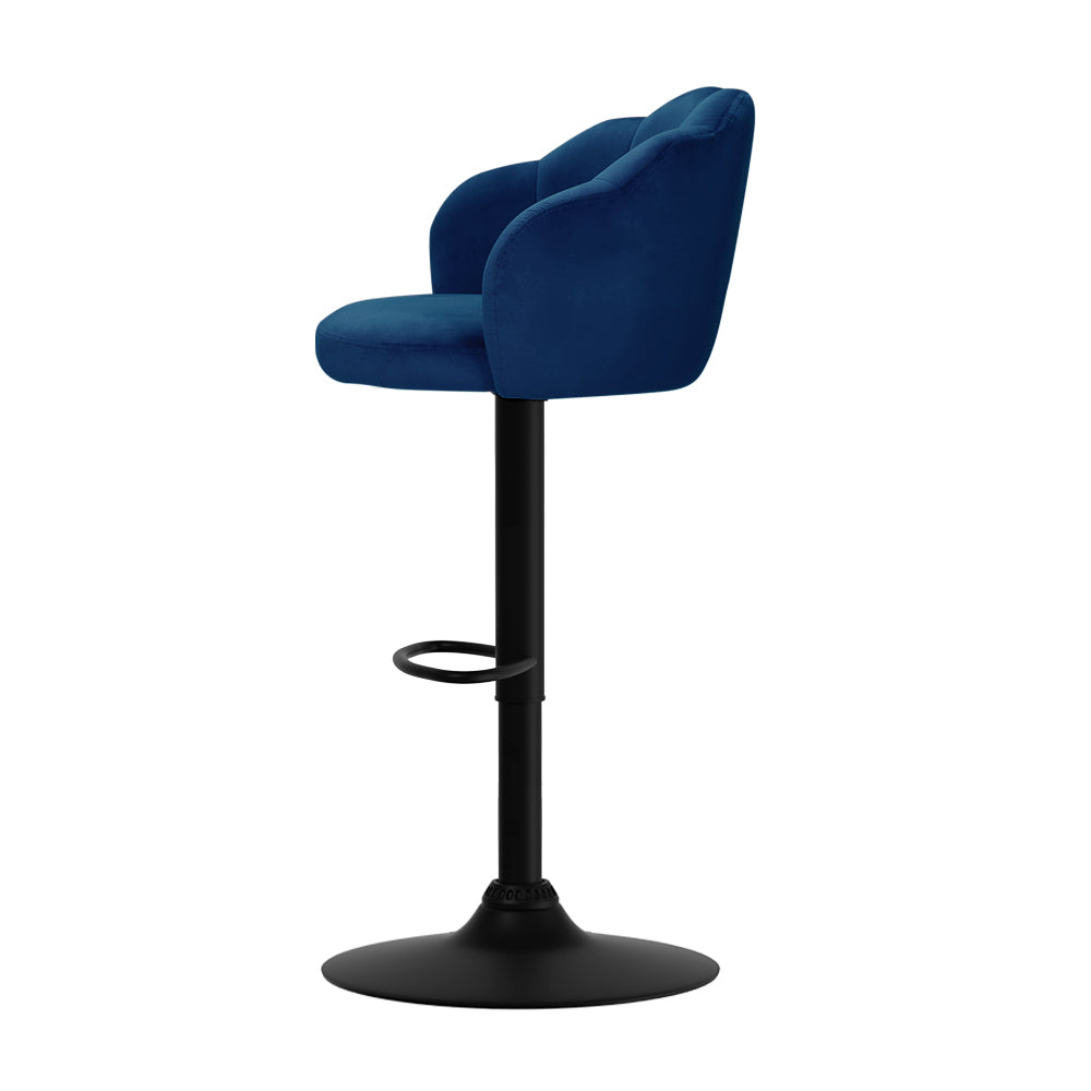 Elegant 2x Bar Stools Gas Lift Velvet Blue