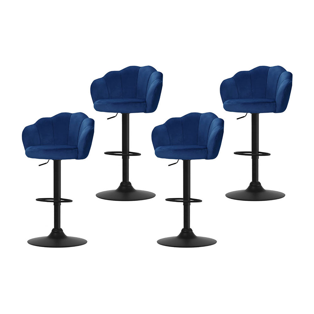 Elegant 4x Bar Stools Gas Lift Velvet Blue