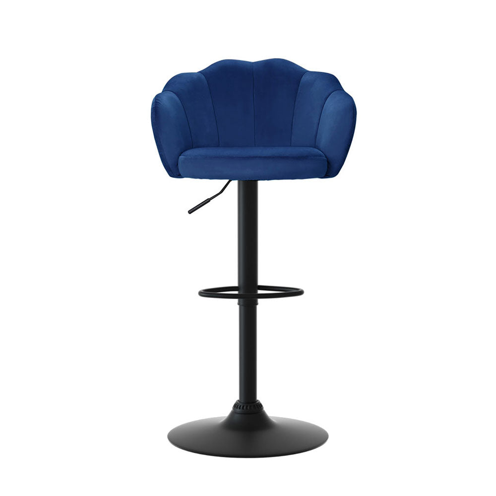 Elegant 4x Bar Stools Gas Lift Velvet Blue
