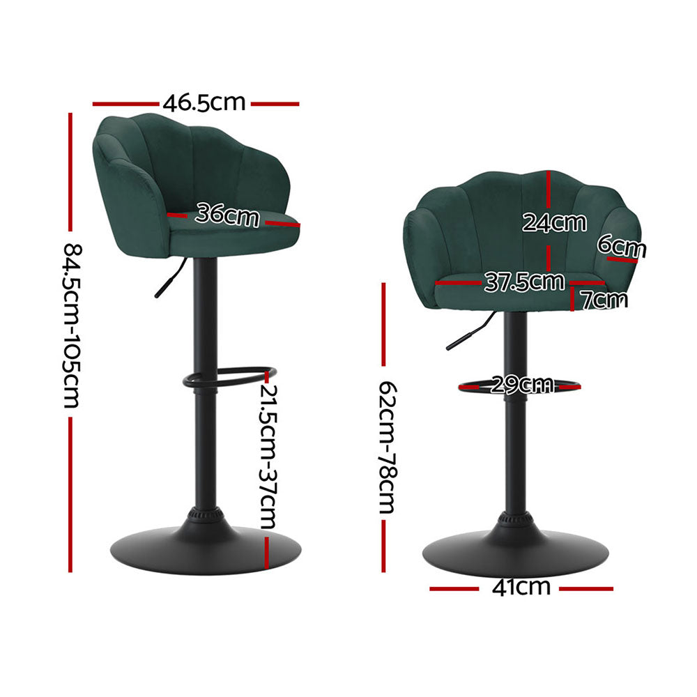 Nessah 4x Bar Stools Gas Lift Velvet Green