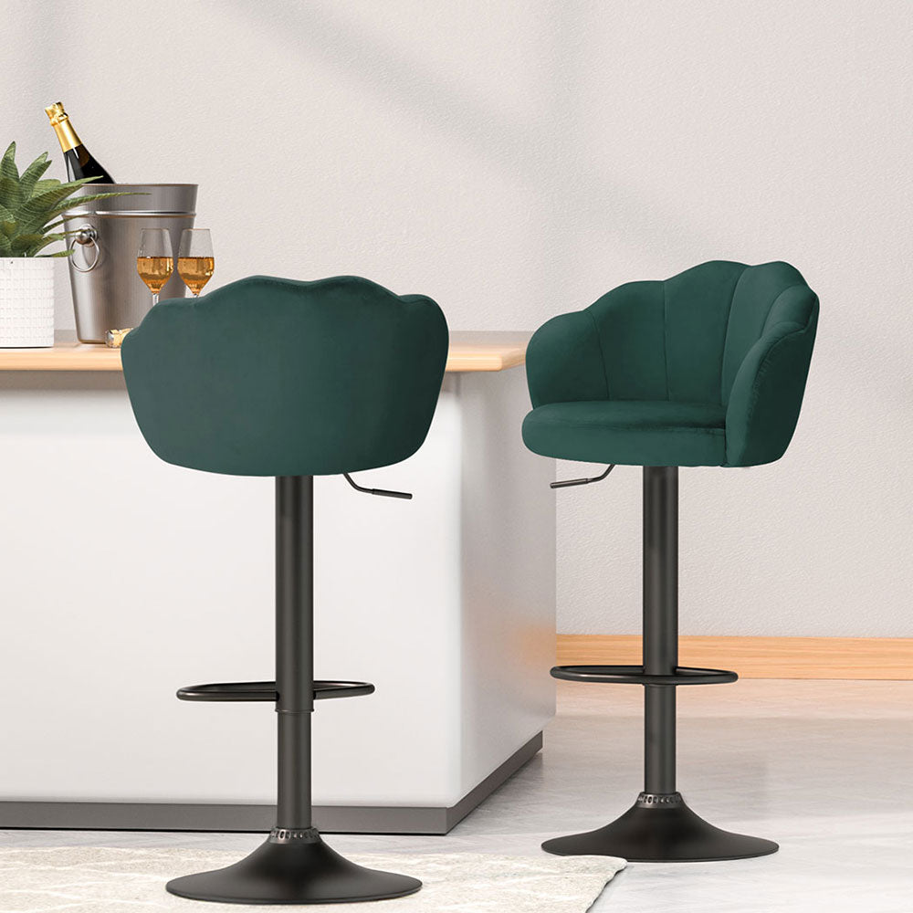 Nessah 4x Bar Stools Gas Lift Velvet Green