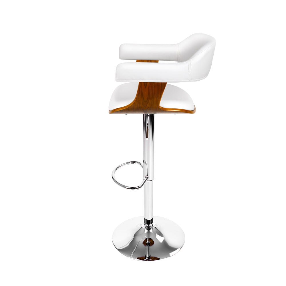 Natural Bar Stools Gas Lift Leather w/Armrest White