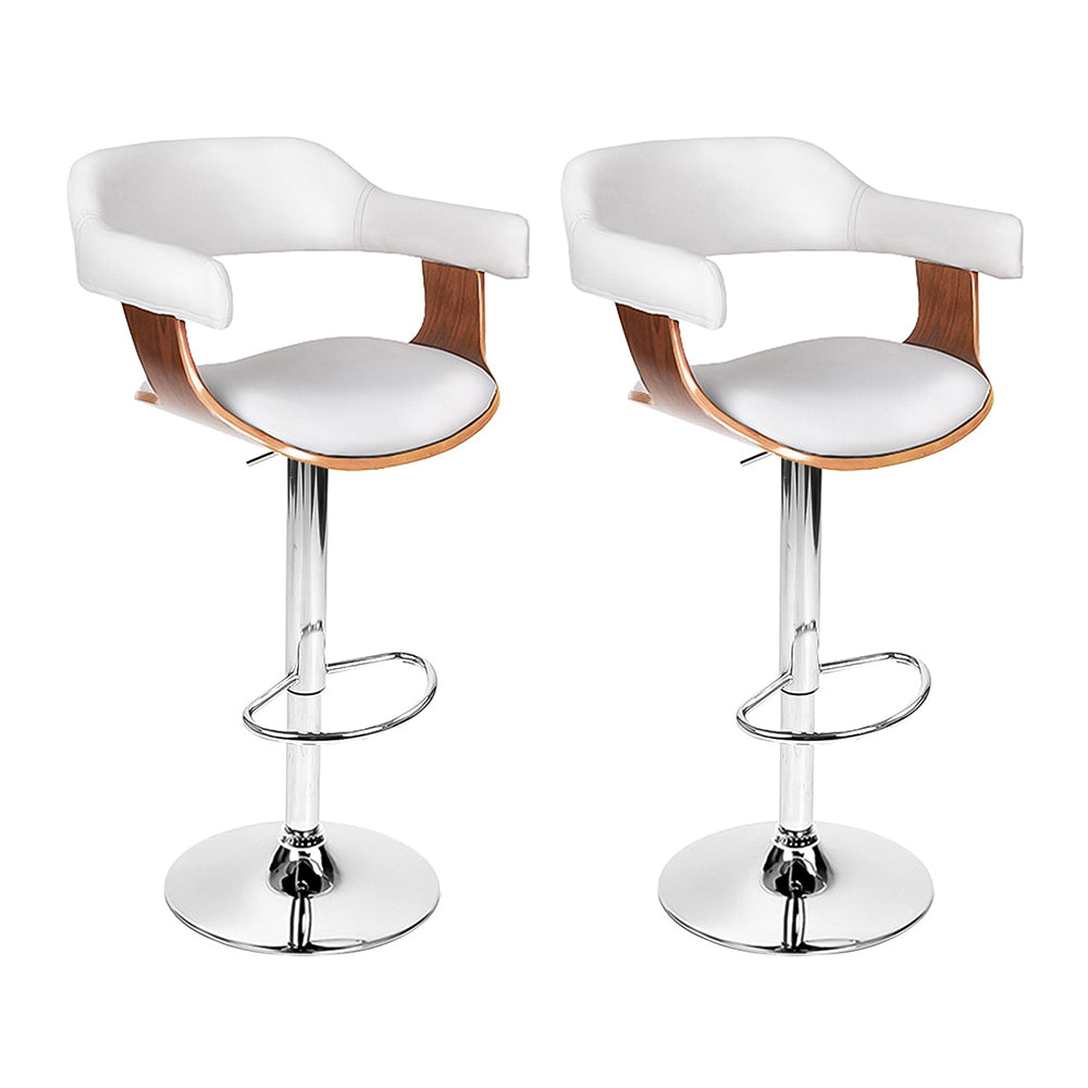 Coastal Charm 2x Bar Stools Gas Lift Leather w/Armrest White
