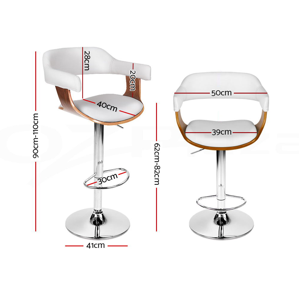Stylish 2x Bar Stools Gas Lift Leather w/Armrest White