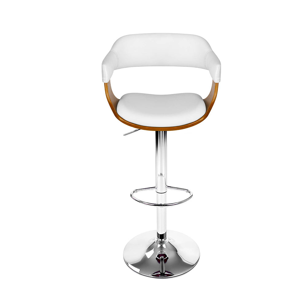 Stylish 2x Bar Stools Gas Lift Leather w/Armrest White