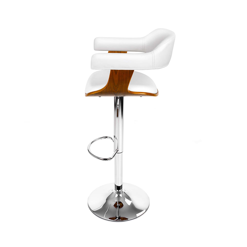 Stylish 2x Bar Stools Gas Lift Leather w/Armrest White