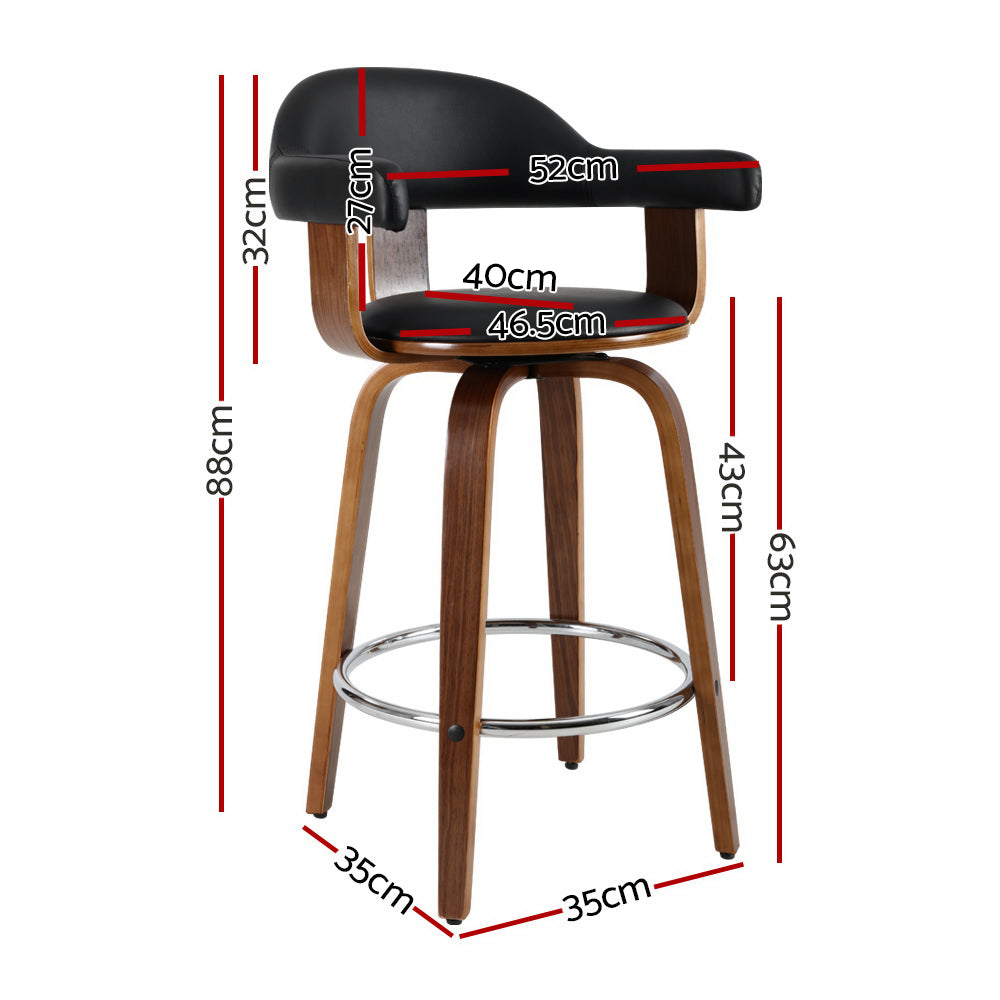 Luxury design 2x Bar Stools Leather Seat Wooden Legs