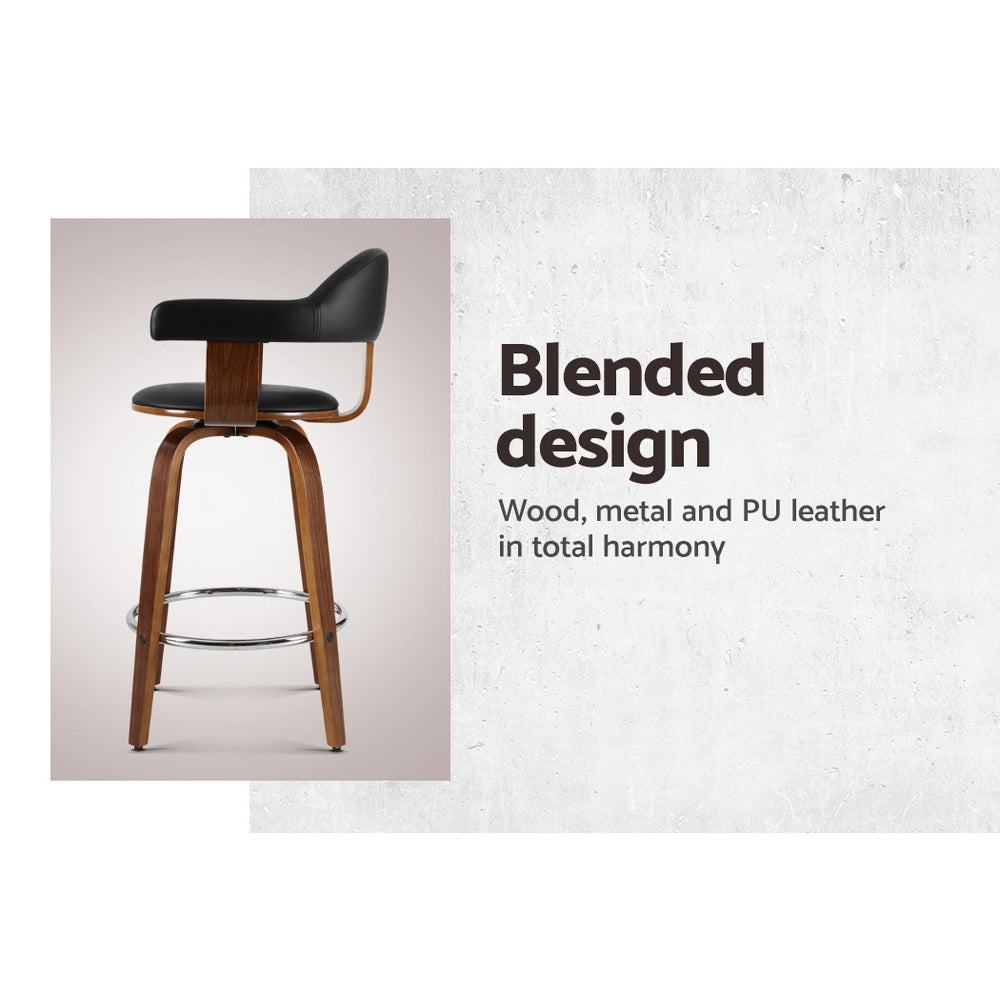 Luxury design 2x Bar Stools Leather Seat Wooden Legs