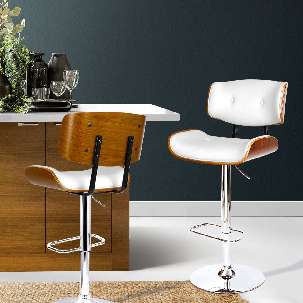 Luxury Bar Stools Gas Lift Leather White