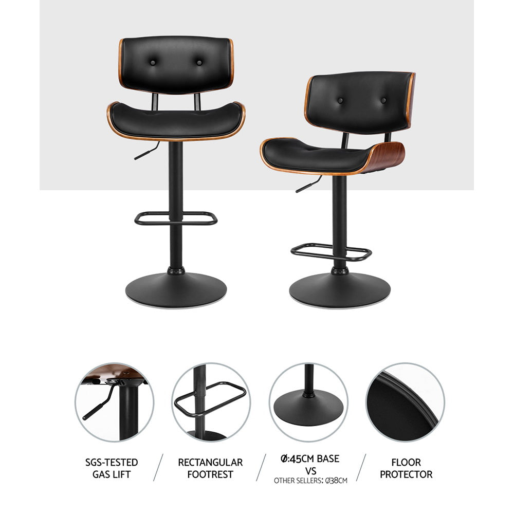 Elegant Bar Stools Gas Lift Leather All Black