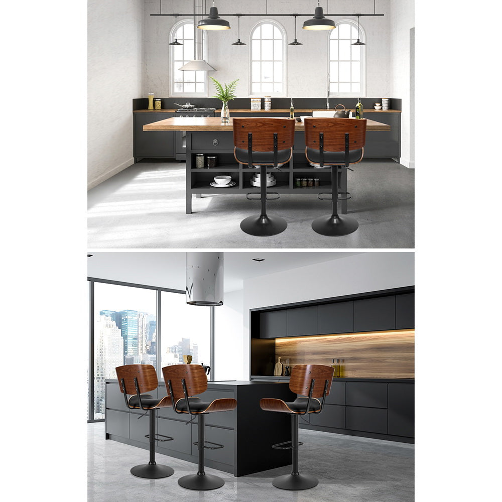 Elegant Bar Stools Gas Lift Leather All Black