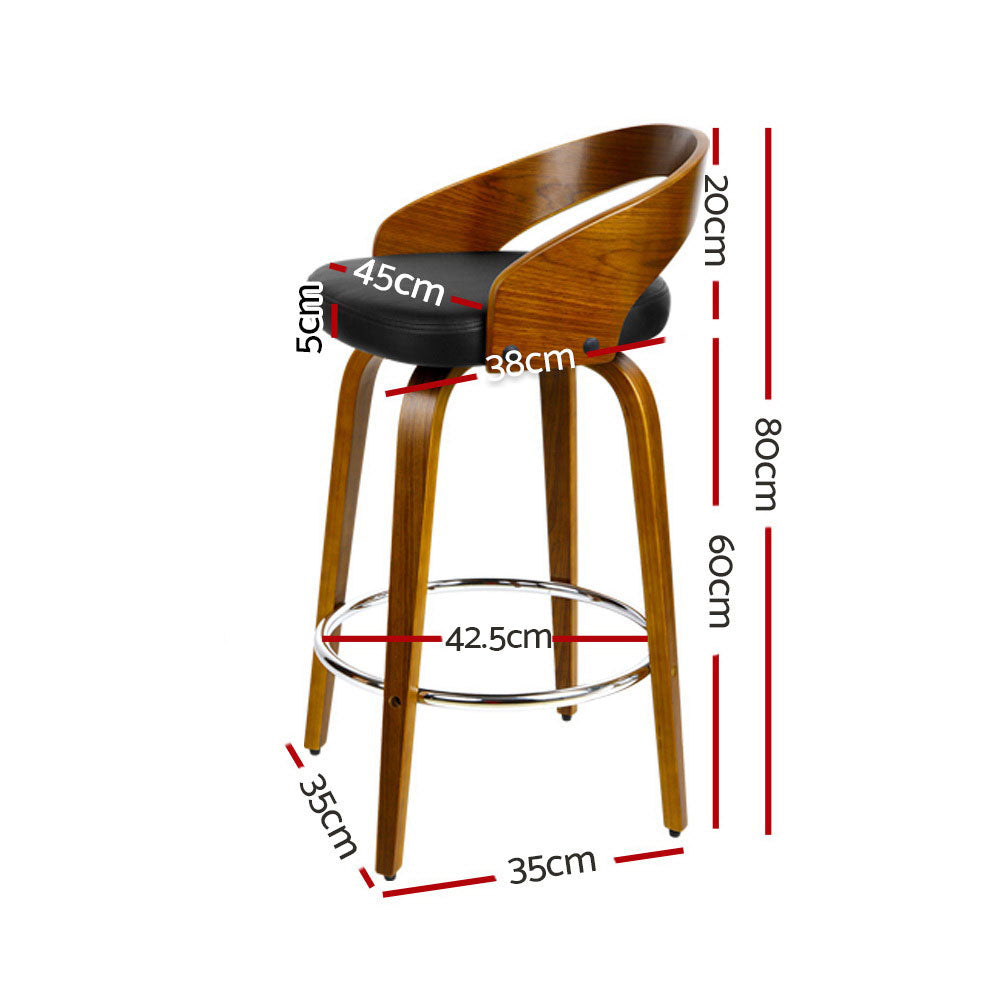 Walnut 4x Bar Stools Swivel Seat Curving Backrest