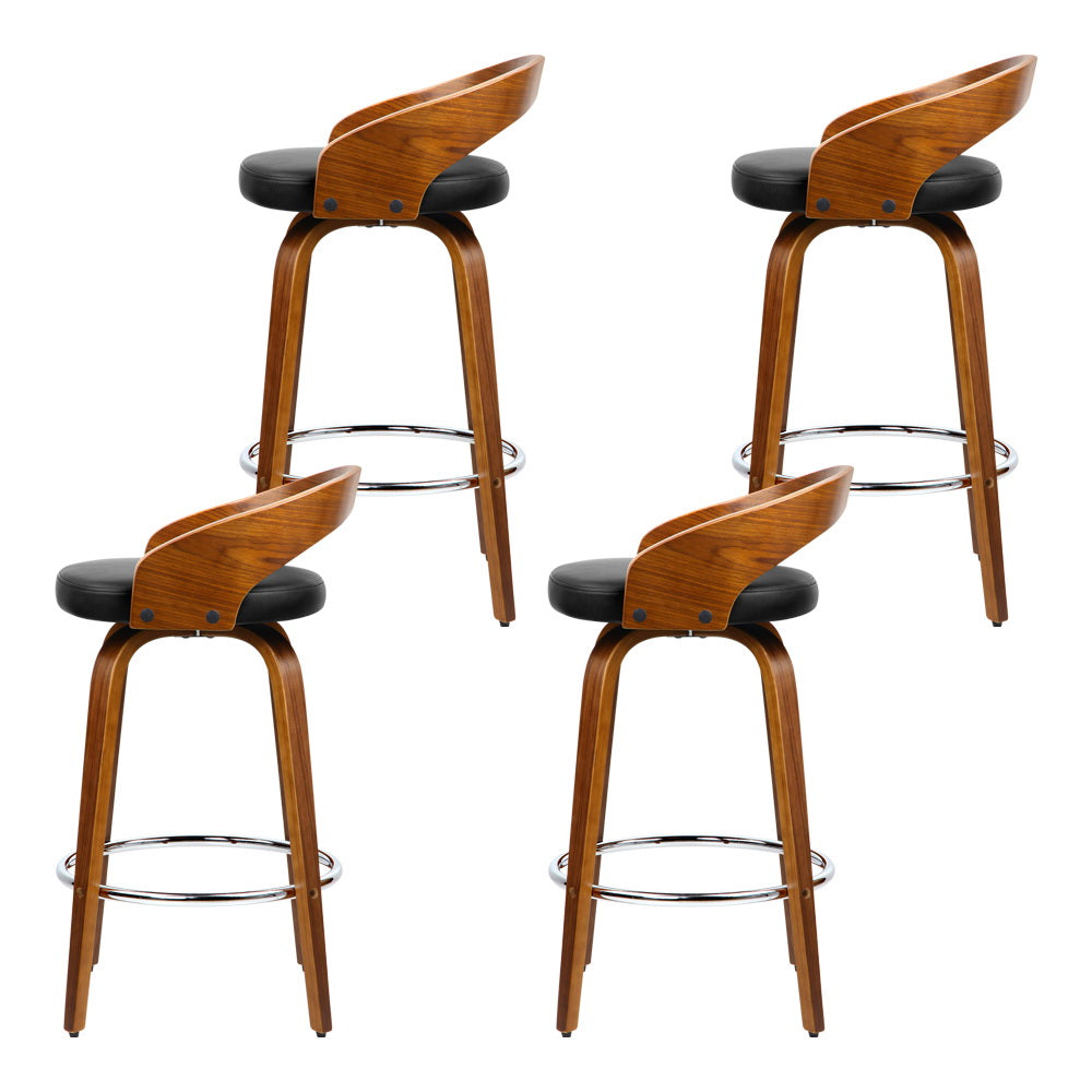 Walnut 4x Bar Stools Swivel Seat Curving Backrest