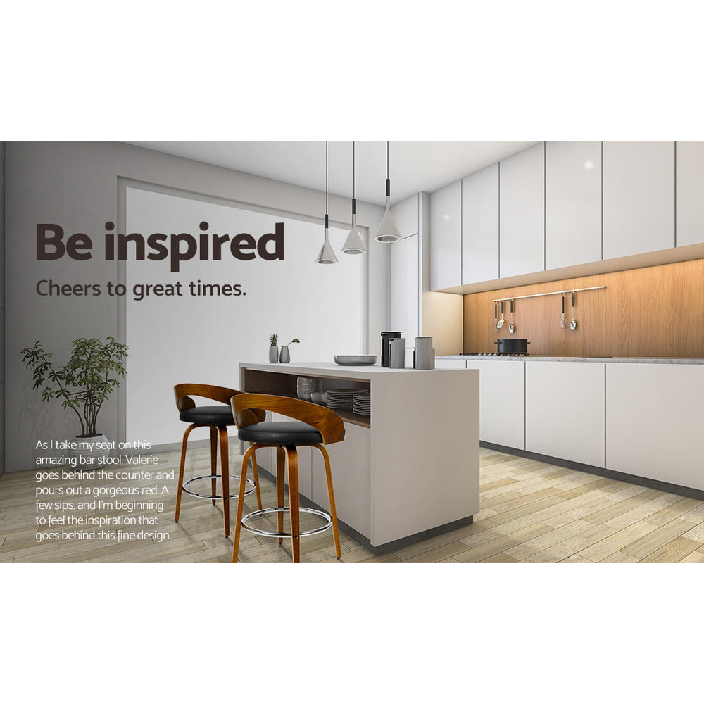 Walnut 4x Bar Stools Swivel Seat Curving Backrest