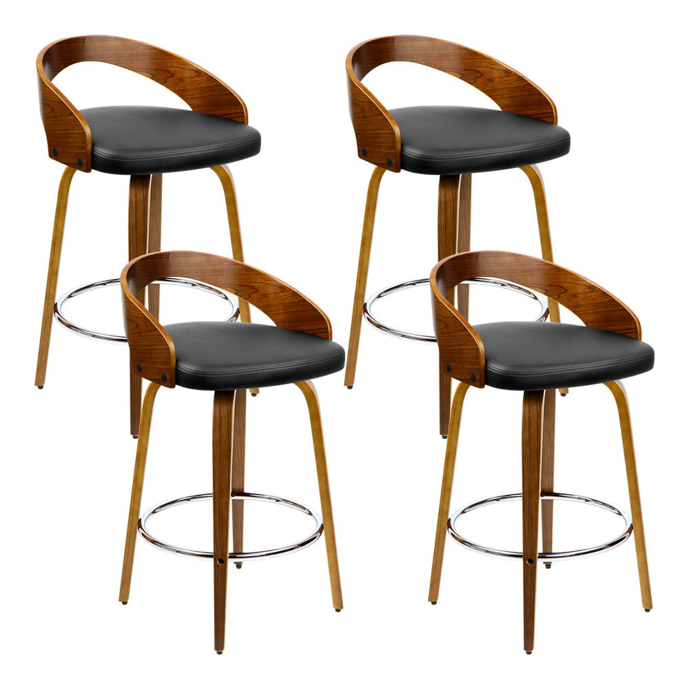 Walnut 4x Bar Stools Swivel Seat Curving Backrest