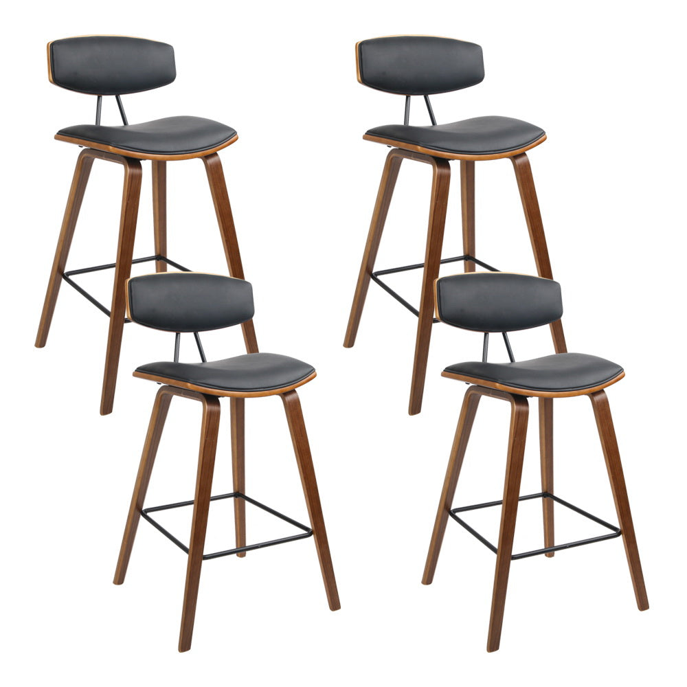 Elegant 4x Bar Stools Leather Padded w/Backrest