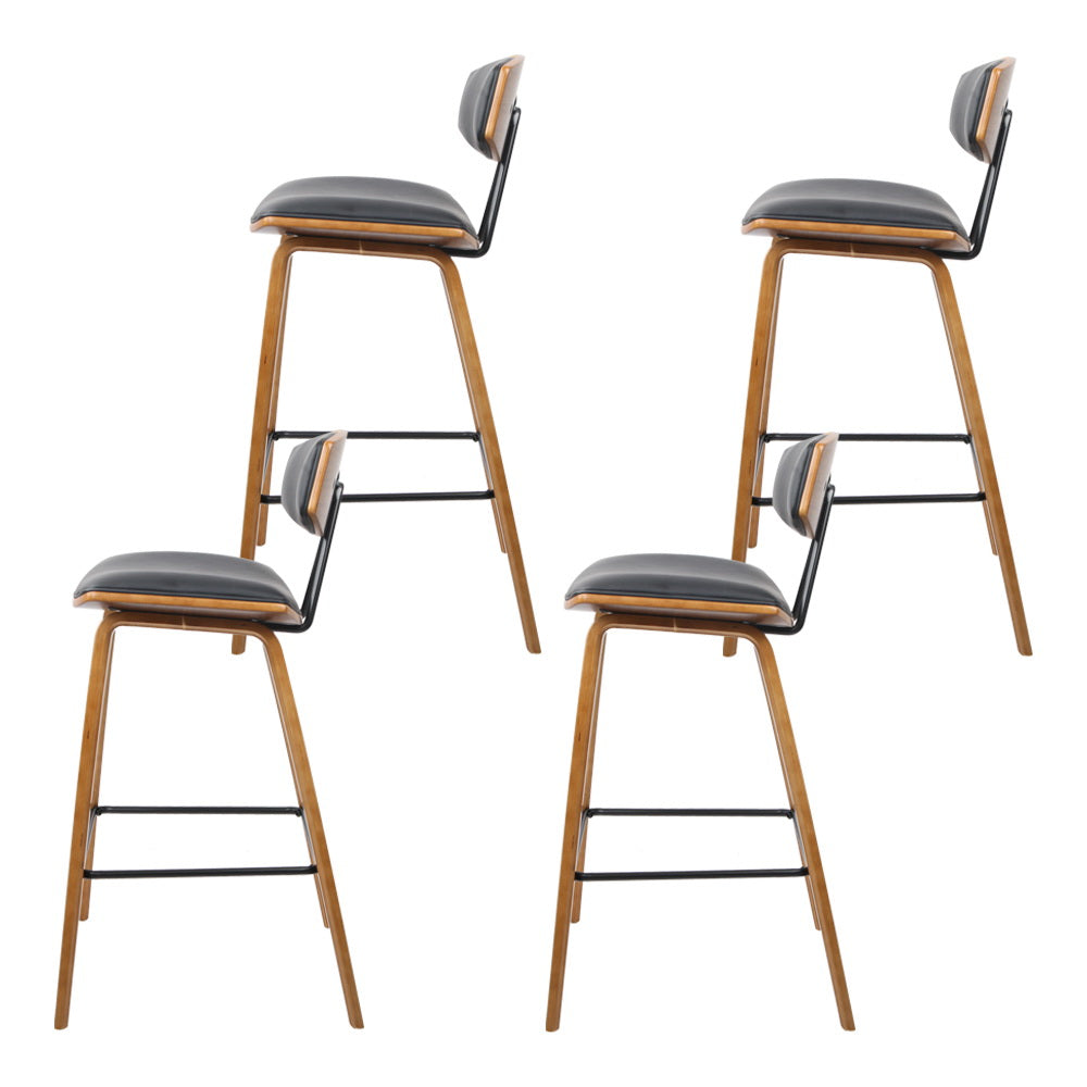 Elegant 4x Bar Stools Leather Padded w/Backrest