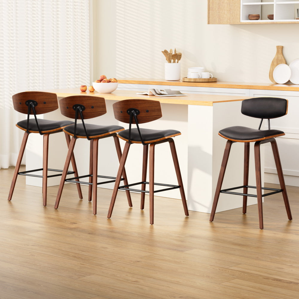 Elegant 4x Bar Stools Leather Padded w/Backrest