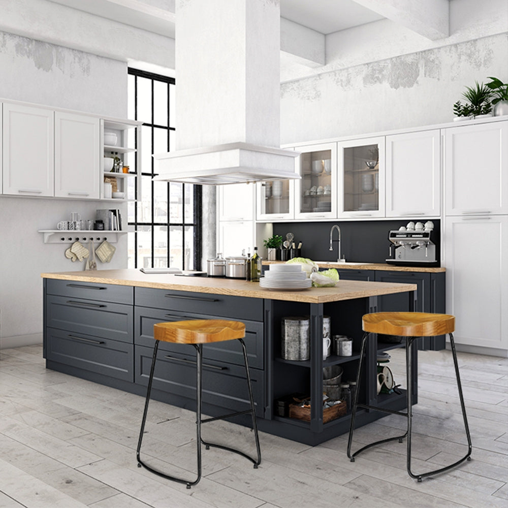 Vintage 2x Bar Stools Tractor Seat 65cm Wooden