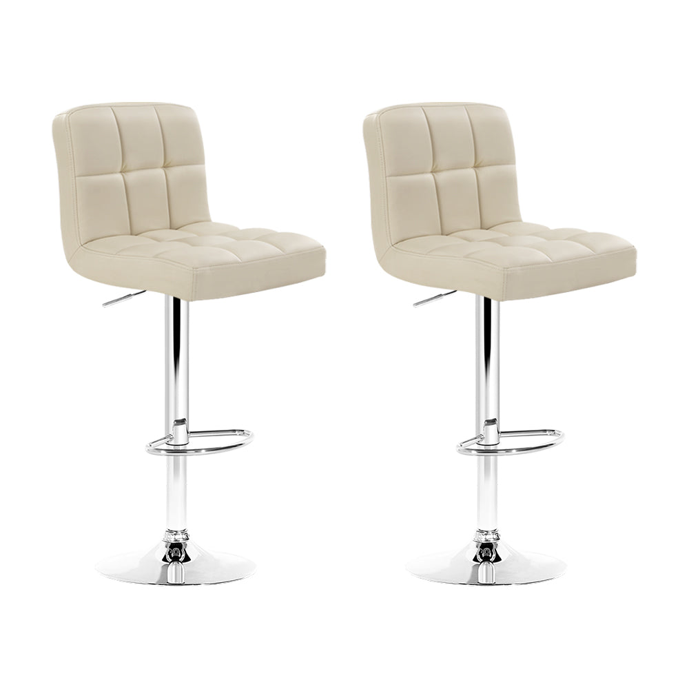 Noel 2x Bar Stools Leather Gas Lift Beige