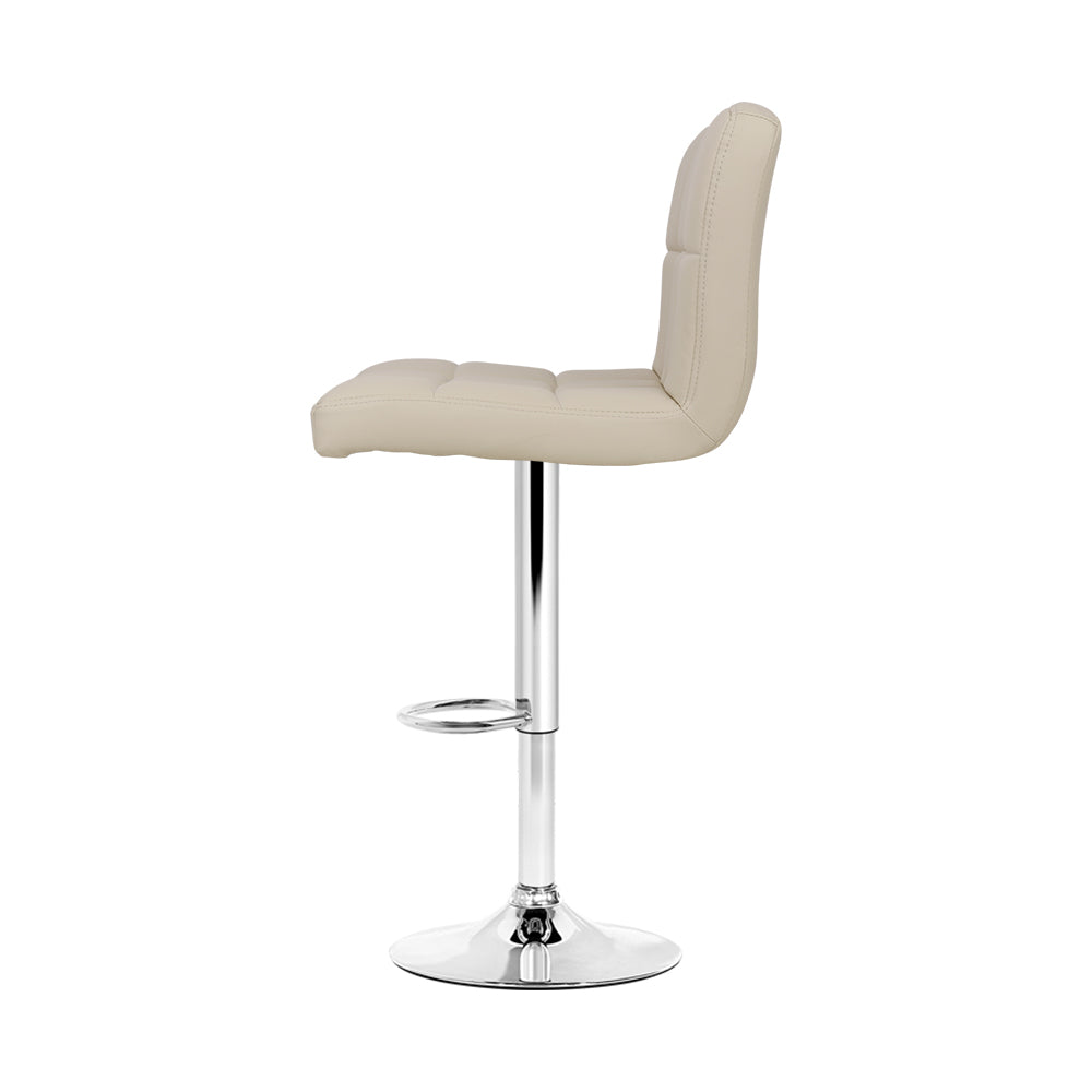 Noel 2x Bar Stools Leather Gas Lift Beige