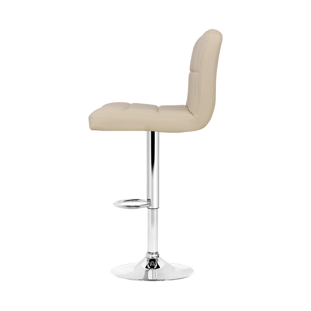 Stylish 4x Bar Stools Leather Gas Lift Beige