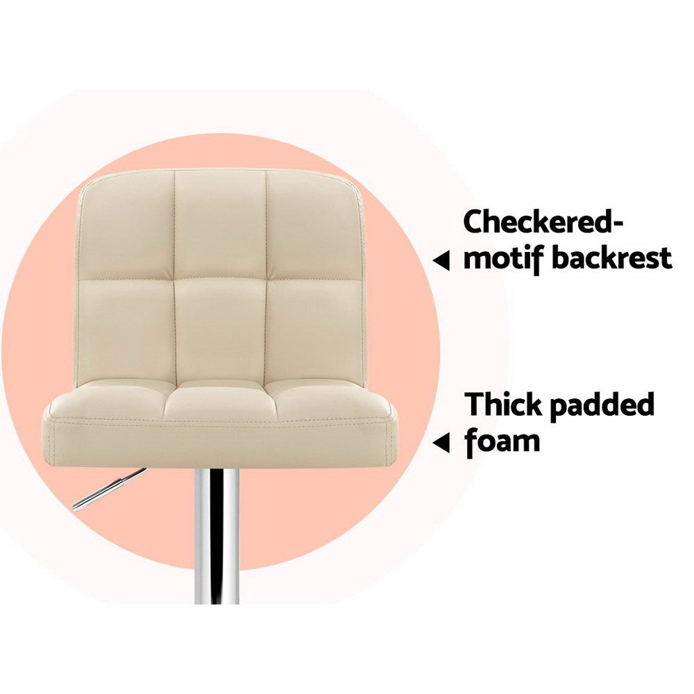 Stylish 4x Bar Stools Leather Gas Lift Beige