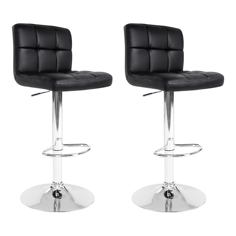 Noel 2x Bar Stools Leather Gas Lift Black