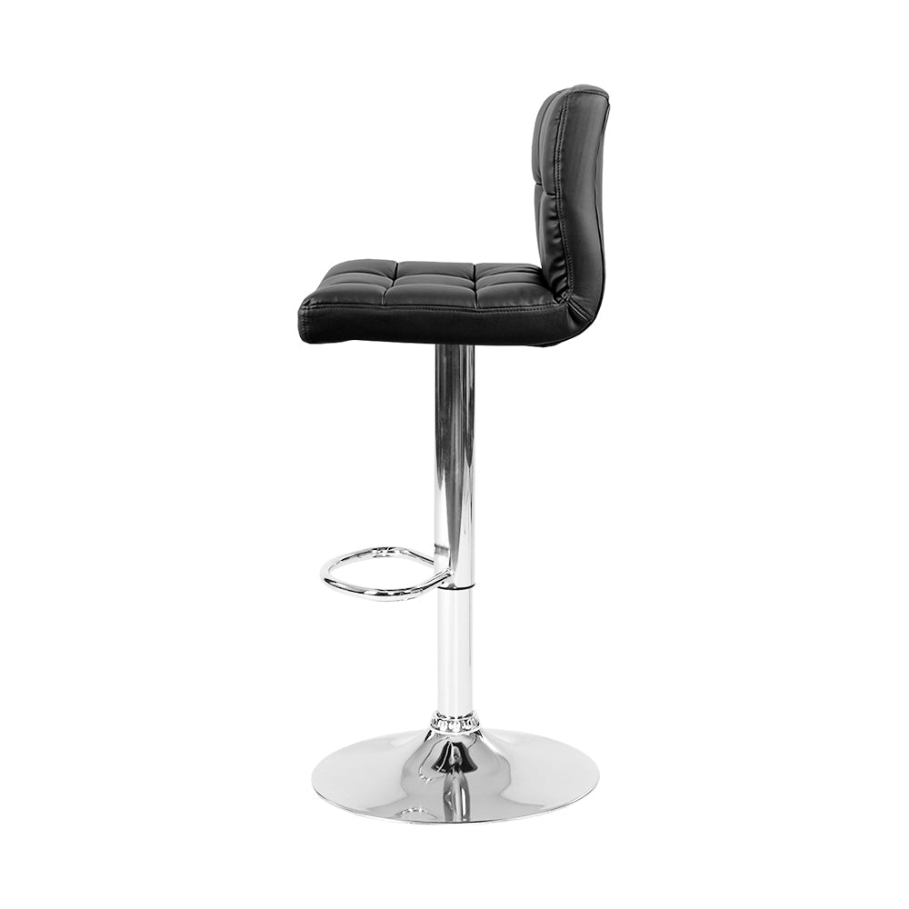 Noel 2x Bar Stools Leather Gas Lift Black