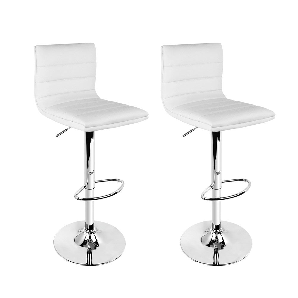 Classic 2x Bar Stools Padded Leather Gas Lift White