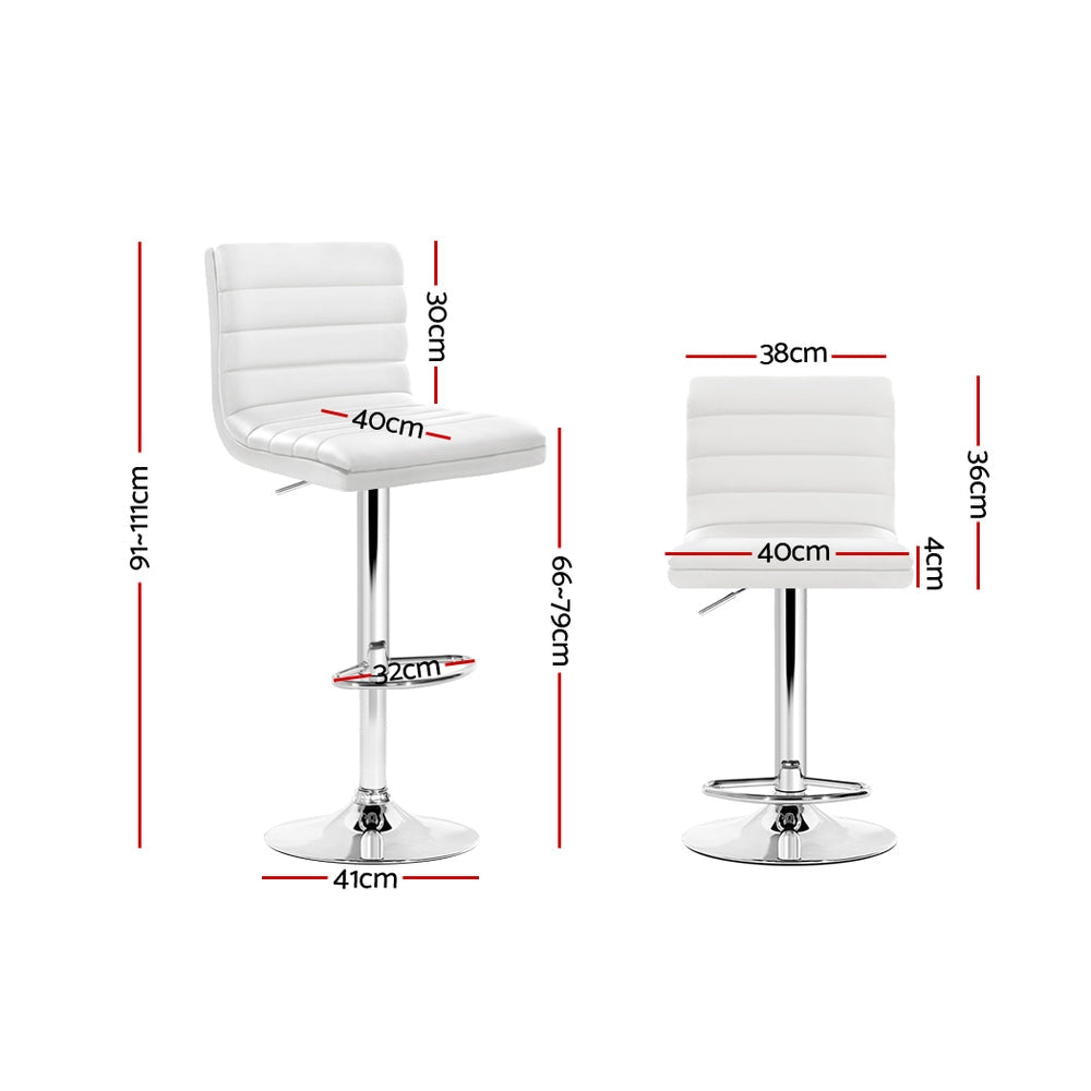 Classic 2x Bar Stools Padded Leather Gas Lift White