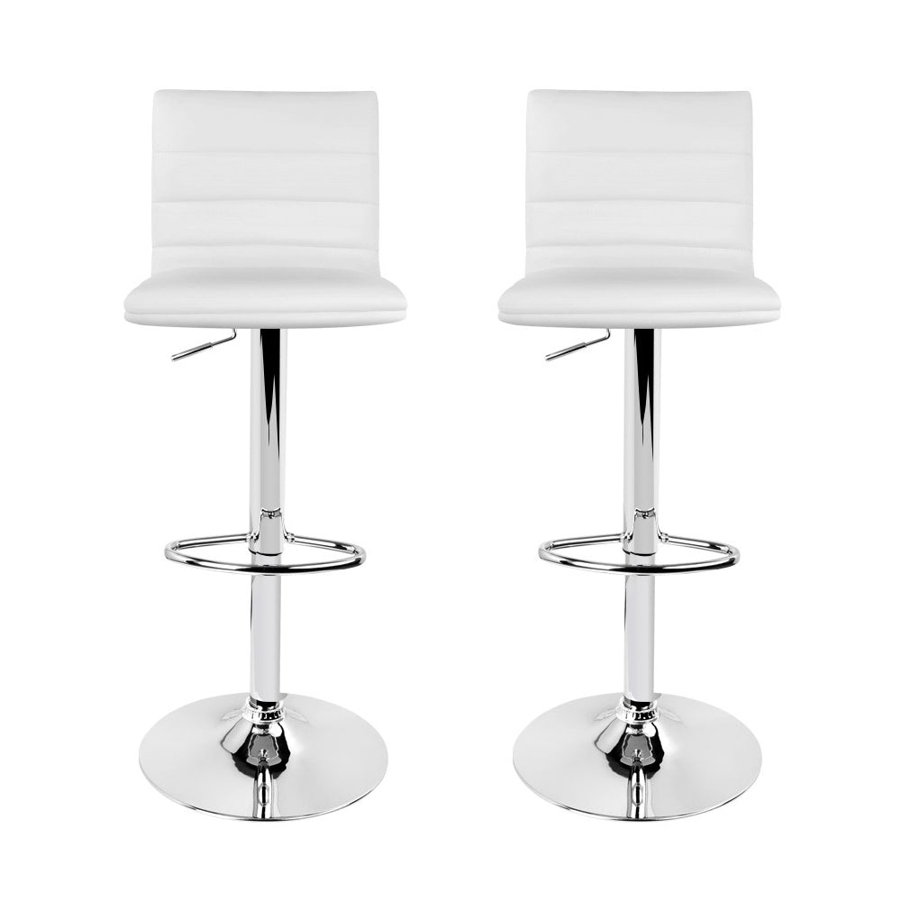 Classic 2x Bar Stools Padded Leather Gas Lift White