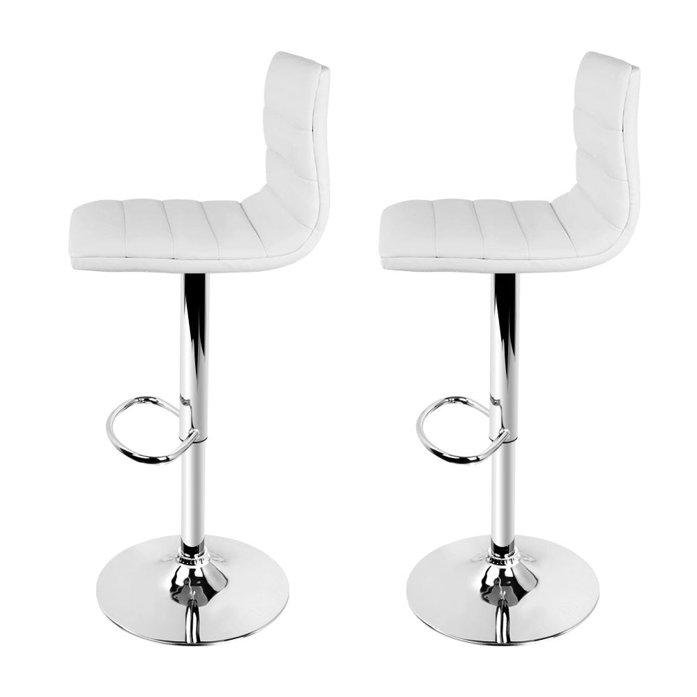 Classic 2x Bar Stools Padded Leather Gas Lift White