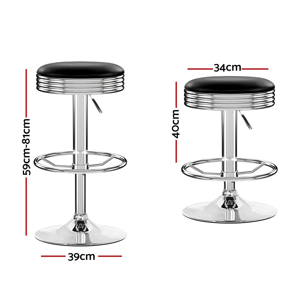 Old school Set of 2 Backless PU Leather Bar Stools - Black and Chrome