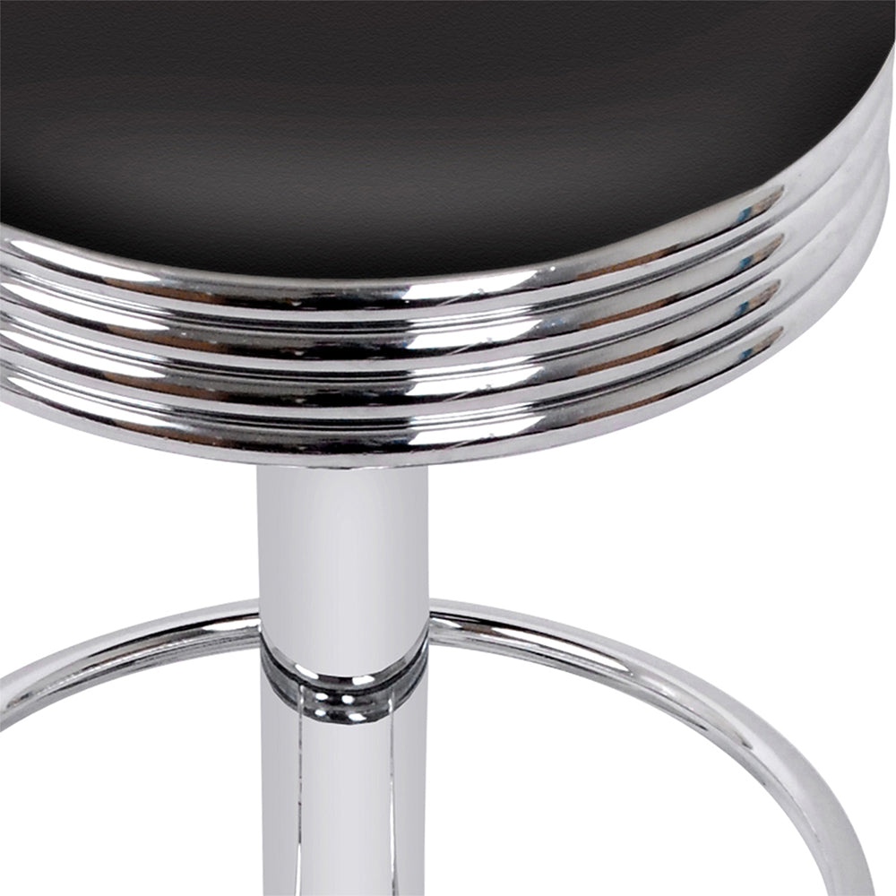 Old school Set of 2 Backless PU Leather Bar Stools - Black and Chrome