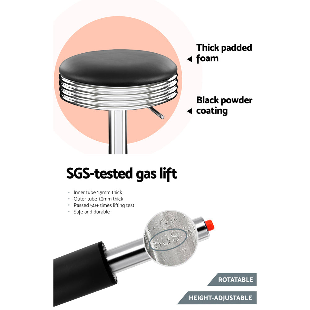 Old school Set of 2 Backless PU Leather Bar Stools - Black and Chrome