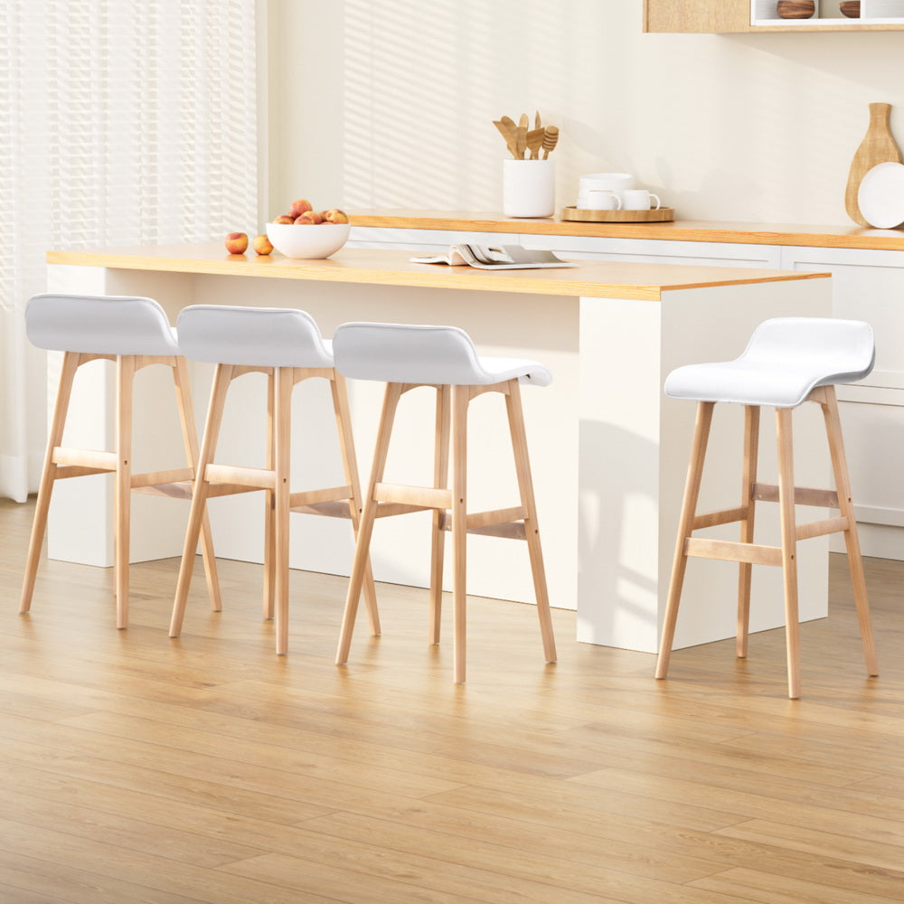 Luxury 4x Bar Stools Wooden Stool White