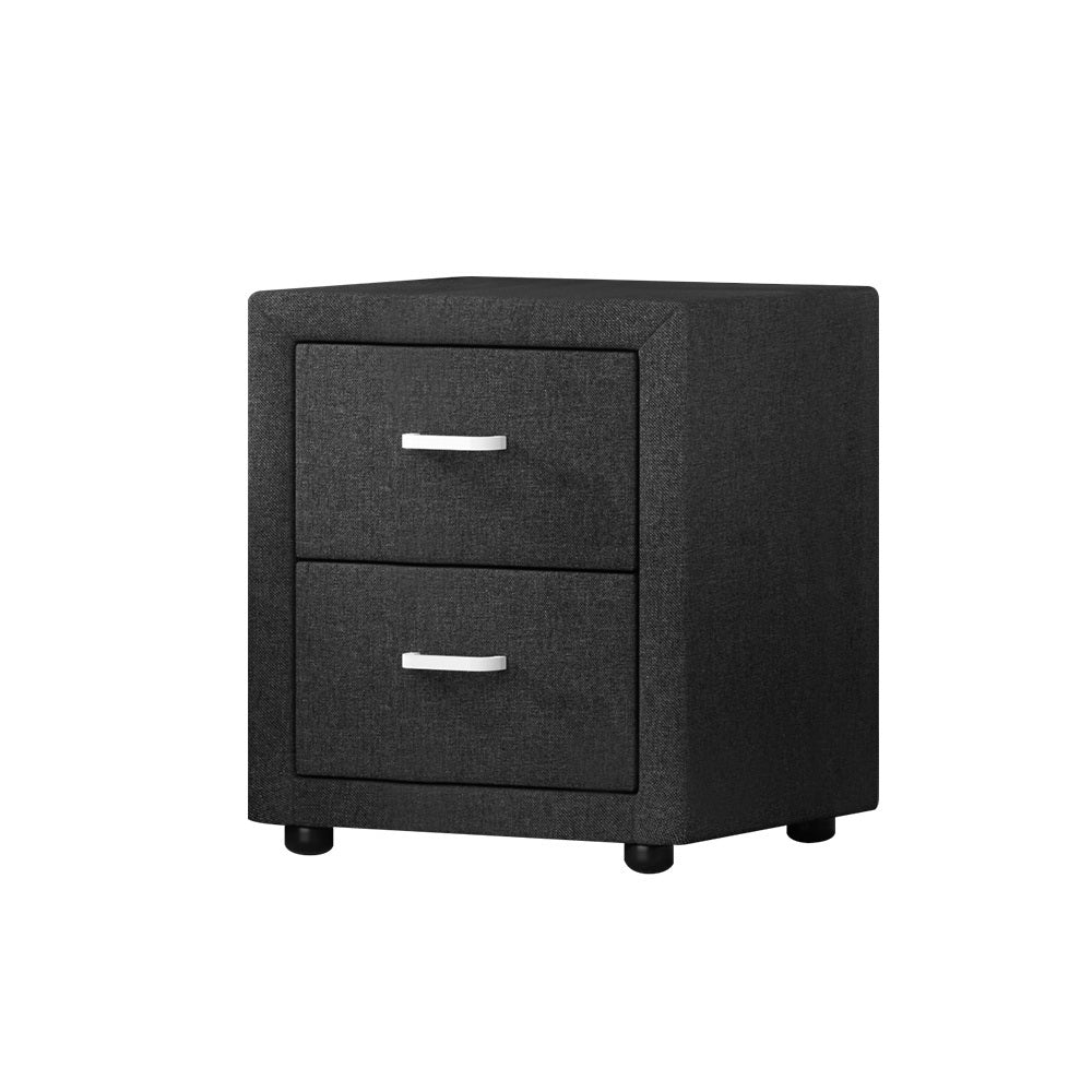 Moda Bedside Table 2 Drawers Fabric - CADEN Charcoal