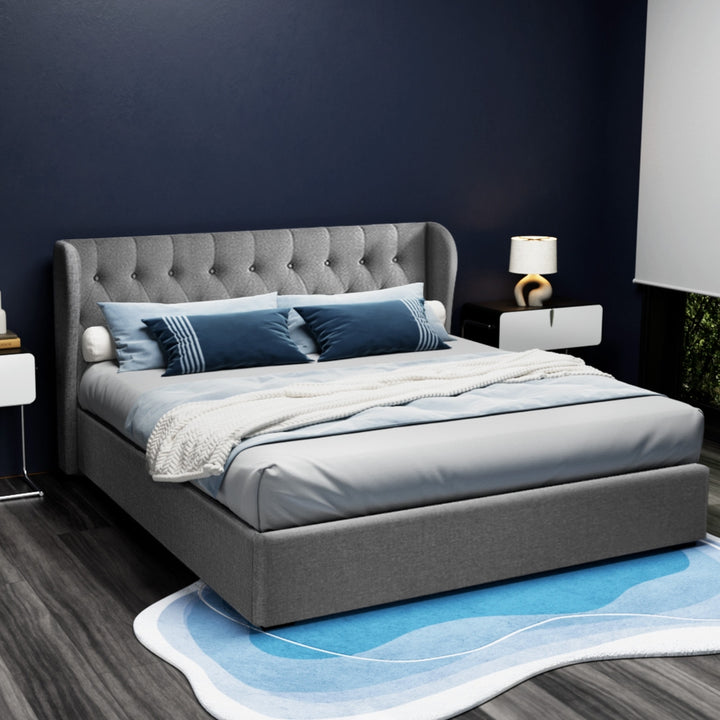 Luxury Bed Frame King Size Gas Lift Grey ISSA