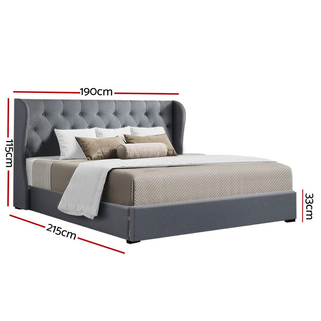 Luxury Bed Frame King Size Gas Lift Grey ISSA