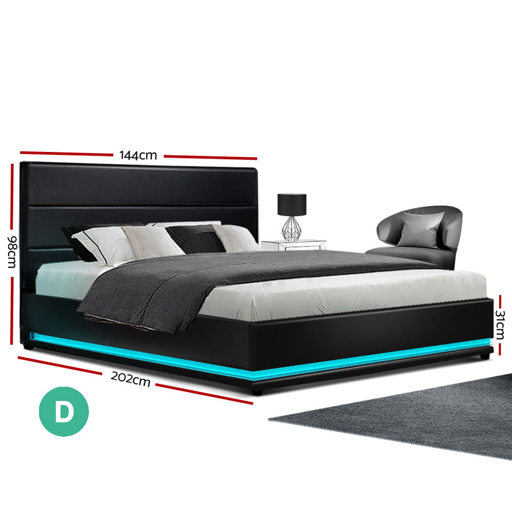 Mood Bed Frame Double Size LED Gas Lift Black LUMI