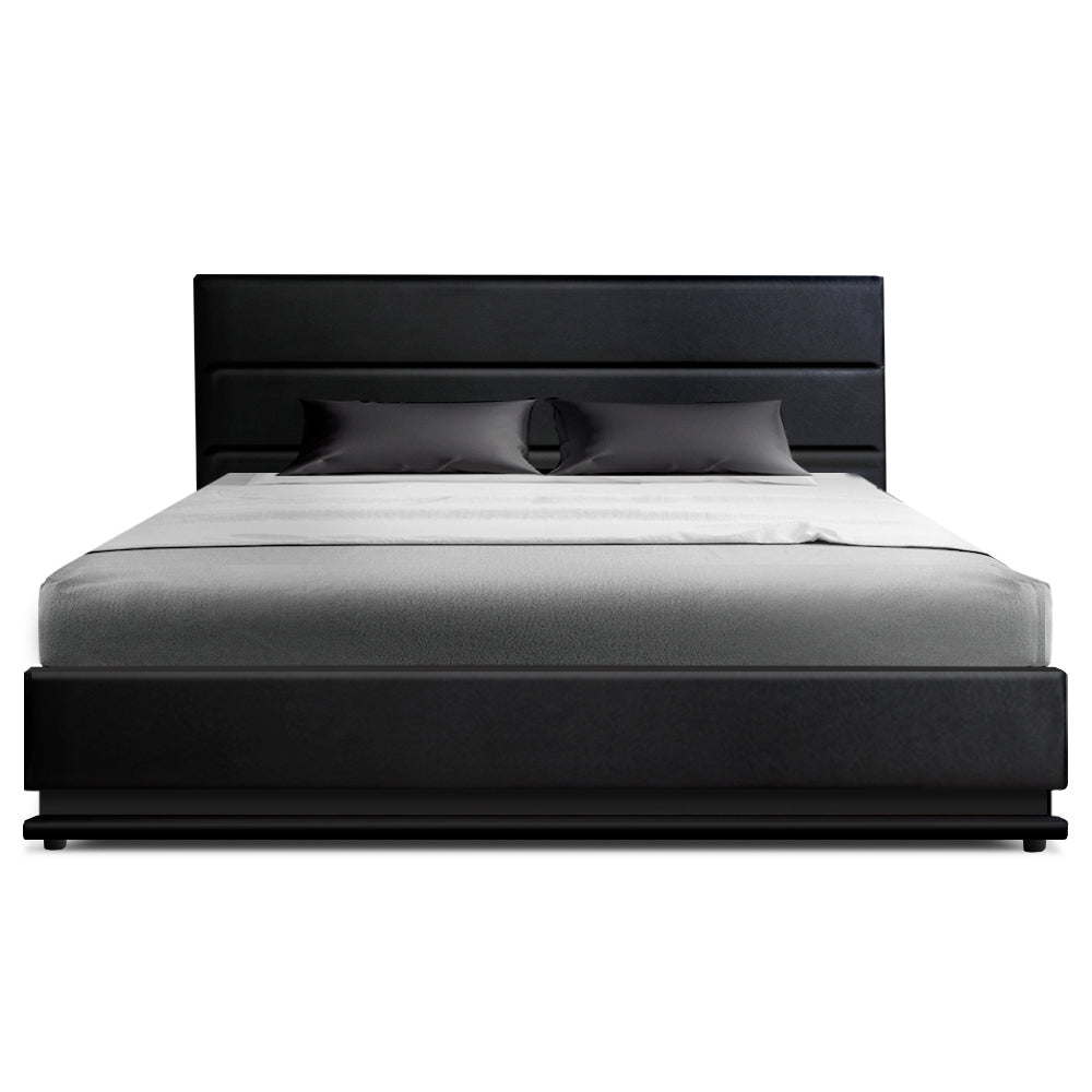 Mood Bed Frame Double Size LED Gas Lift Black LUMI